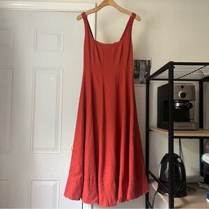 Christian Lacroix | Dresses | Christian Lacroix Rust Red Linen Rayon Square  Neck Seam Full Skirt Midi Dress | Poshmark